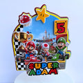 Custom Super Mario birthday cake topper with layered design, personalized name and age for a colorful kids birthday celebration.